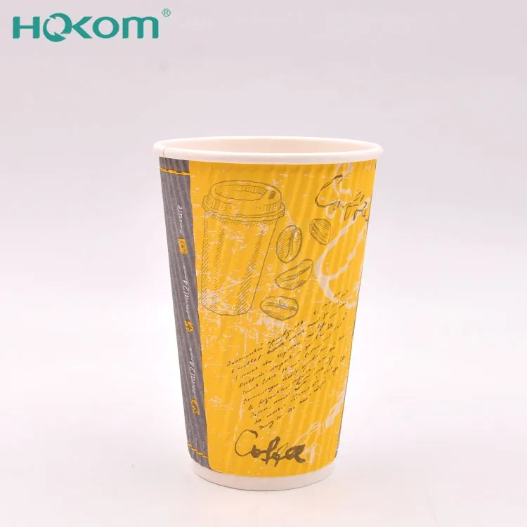 Hokom 2025 New Product High Quality 12oz Ripple Coffee Paper Cups Disposable Ripple Coffee Cups With Lids